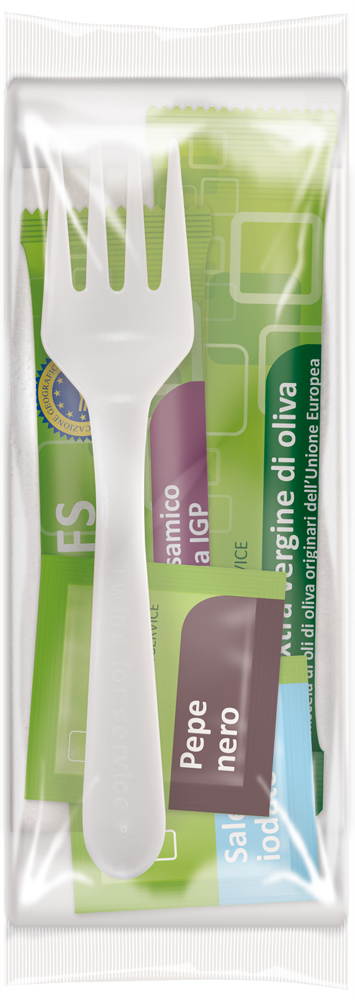 TFS - Kit tovagliolo forchetta olio aceto sale pepe